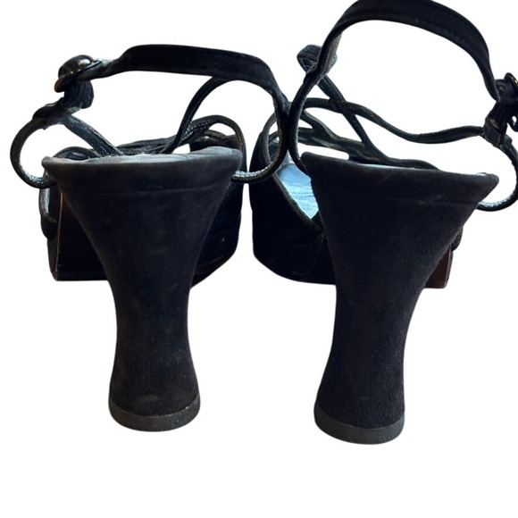 Stuart Weitzman Black Suede Strappy Peep Toe Heels Sandals Shoes‎ Women's  8B - Picture 4 of 6